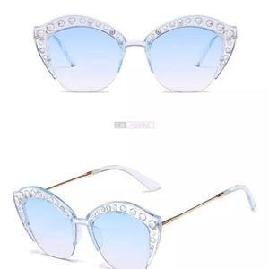 UV400 Rhinestone Trim Cat-Eye Sunglasses